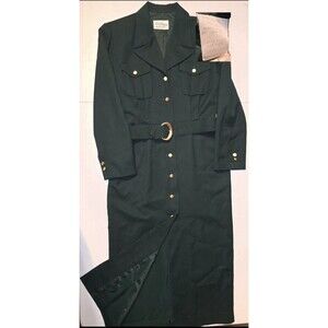 Women's Coat Wool Long Minimalist Chic Size 10 Academia Power Dress Forest 80's